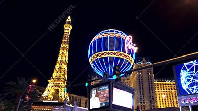 Eiffel tower at Paris casino aerial view from Ballys hotel at night