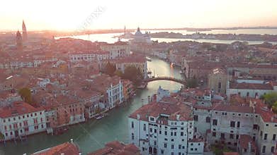 Aerial view of Venice. Scenic video taken at sunrise.