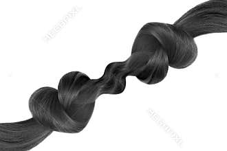 Black hair knot in shape of heart, isolated on white background. Care concept