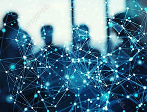 Abstract internet connection network background with silhouette of business team
