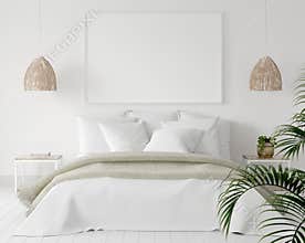 Mock-up poster frame in bedroom, Scandinavian style