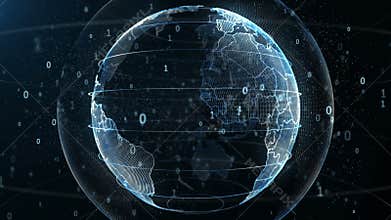 Abstract 3d rendering of a data network of scientific technologies surrounding the planet Earth