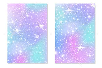 Unicorn rainbow background. Holographic sky