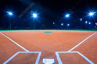 Baseball diamond at night