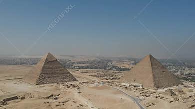Drone footage of Great Pyramids of Giza near Cairo, Egypt