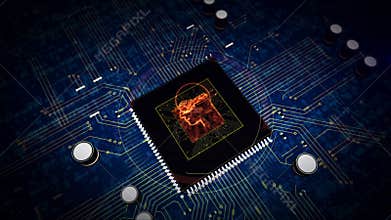CPU on board with cyber privacy symbol hologram