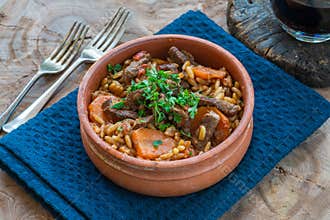 Giouvetsi - Greek baked dish with beef and orzo pasta