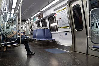 Washington DC - May 9, 2019: Commuters and passengers use the new 7000-series trains on the DC Metro rail system WMATA