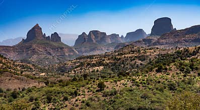 Landscape view of the Simien Mountains National Park in Northern Ethiopia