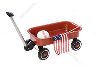 Wagon with American Flag, Baseball