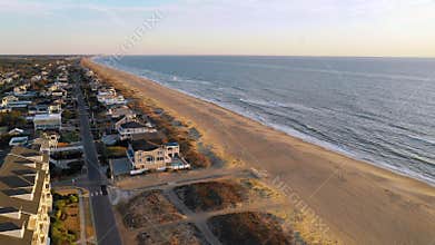 Aerial View Up Over Homes and Coastal Shoreline at Virginia Beach