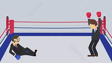 Fighting each other in boxing ring. Businessman battle wearing boxing gloves. Business competition concept. Flat Loop animation.
