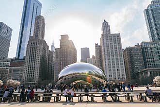 Chicago, Illinois: April 17, 2019 video of tourists and locals visiting the bean