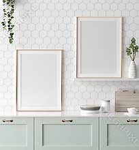 Mock up poster frame in kitchen interior, Scandinavian style