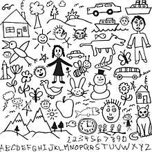 A set of unique hand drawn, child like drawings in