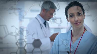 Nurse inside a hospital and chemical structure