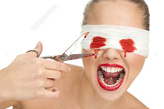 Screaming blind terrified woman