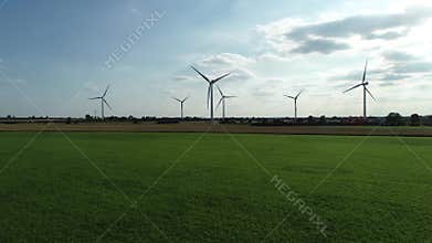 Onshore wind farm green fields, 4k
