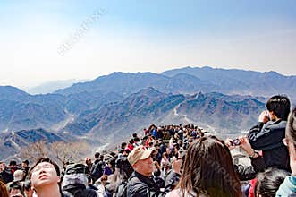 Mass tourism on Great Wall near Beijing, China