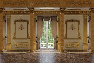 The ballroom and restaurant in classic style