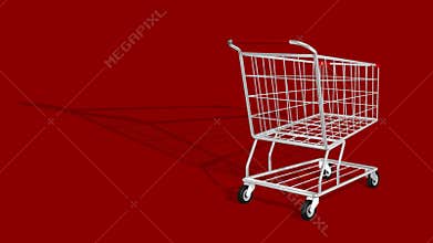 Animated 3D shopping cart on red