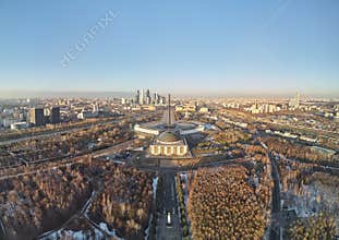 Victory monument. Victory Park on the Poklonnaya Gora the Poklonnay Hill. Cityscape aerial view