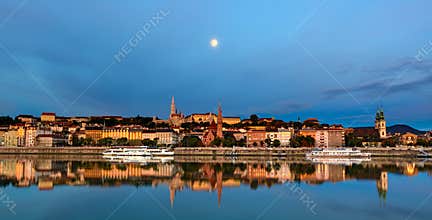 Buda side of Budapest city under the moon