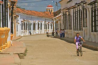 Typical street of quaint tranquil Mompos, Colombia
