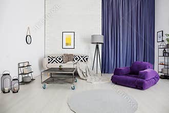 Living room with purple accents
