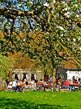 Romantic Bavarian Beer Garden in Spring
