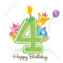 Happy Birthday Candle and Animals