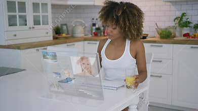 Woman using transparent monitor