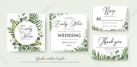 Wedding Invitation, floral invite, thank you, rsvp modern card D
