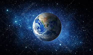 Earth, star and galaxy. Universe background.