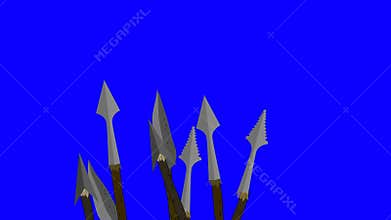 Cartoon Wild Native Tribe Waving Spears on Blue Screen