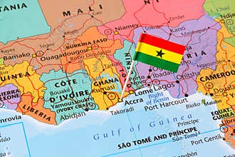 Ghana map and a flag pin