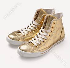 Golden vintage shoes.