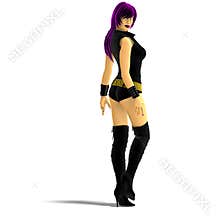 Attractive cartoon girl looks back