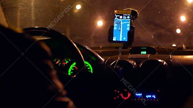 City driving taxi night