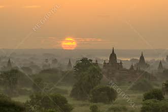 Sunrise over pagodas in Bagan, Myanmar