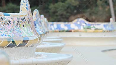 Mosaic art in architectural structure Park Guell famous Antonio Gaudi