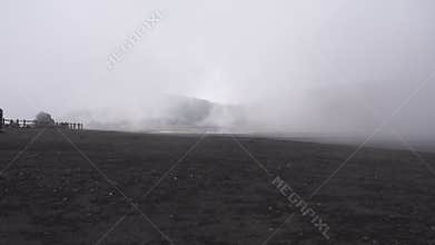 Crater of the Irazu volcano fast mist in Costa Rica