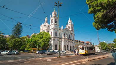 4k Lisbon Basilica da Estrela Portugal motion timelaspe hyperlapse UHD city