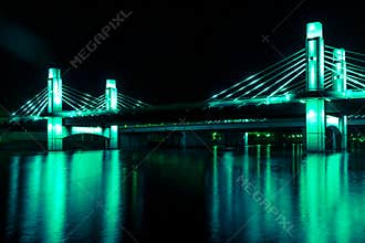 Bridge over Brazos River illuminated by LED in Waco, Texas / Light painted bridge