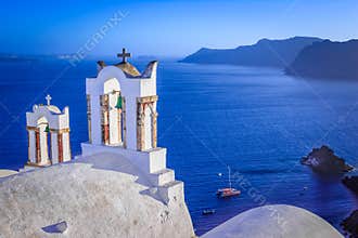 Church bells on a Greek Orthodox Church, Oia, Santorini, Greece,