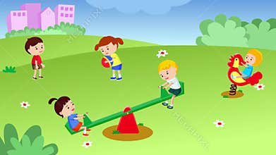 Children Play In The Playground. Seamless looping