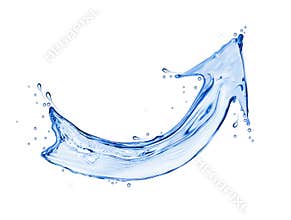 Curved arrow made of water on a white background
