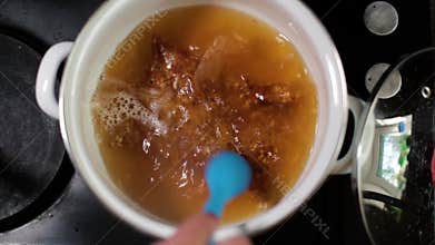 Healthy breakfast, Ñereal porridge. preparation boiling water, HD, 1920 1080