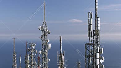 Aerial view of telecommunications towers antennas