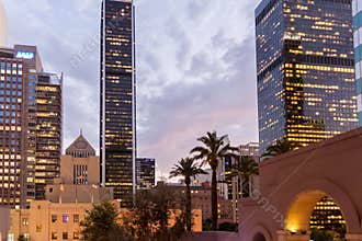 Skyscrapers by night in Downtown Los Angeles